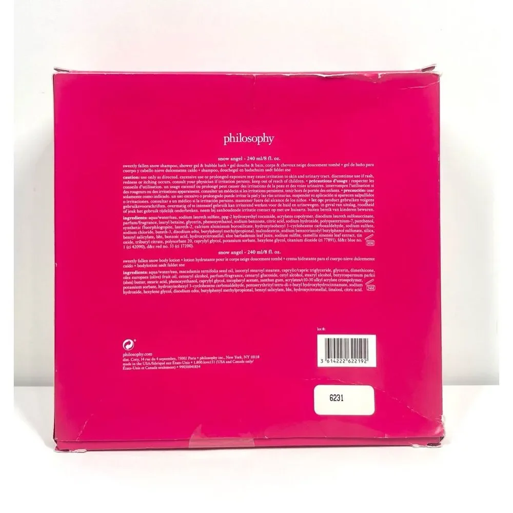 Philosophy Snow Angel Body Lotion & Shampoo Shower Gel Bubble Bath Set 8 oz NIB
